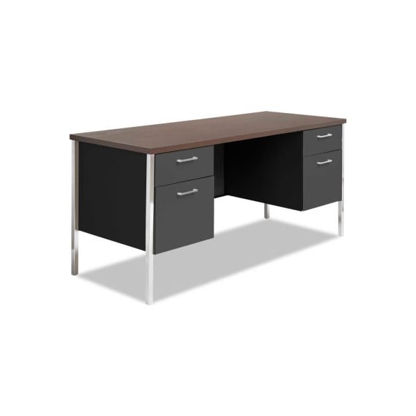Alera Steel Desk - Double Pedestal - 60"W x 24"D x 29-1/2"H - Mocha/Black